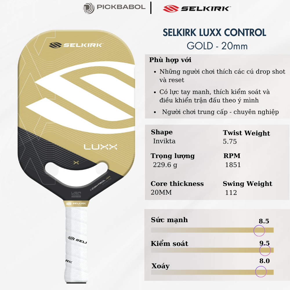 Vợt Pickleball Selkirk LUXX Control Air Invikta - Gold