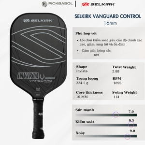 Vợt Pickleball Selkirk VANGUARD Control Invikta - Raw Carbon