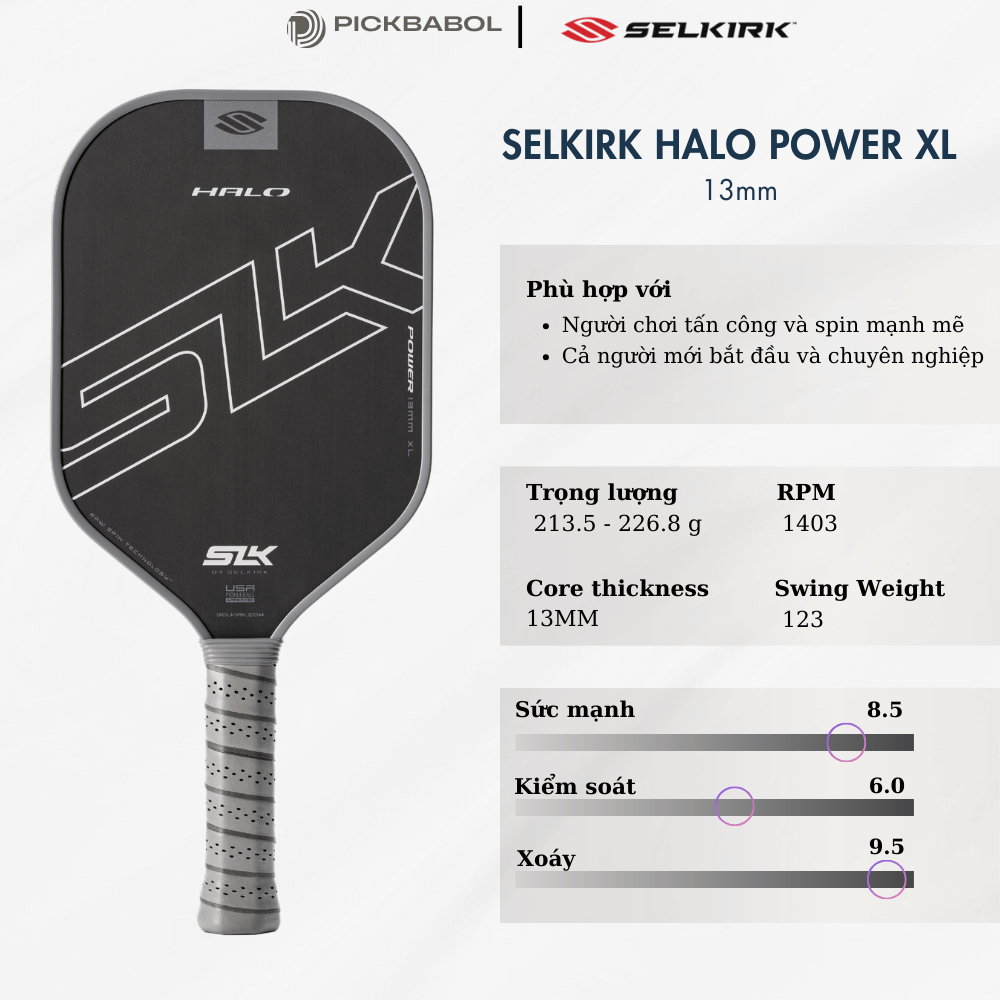 Vợt Pickleball SLK HALO Power XL - Storm Gray