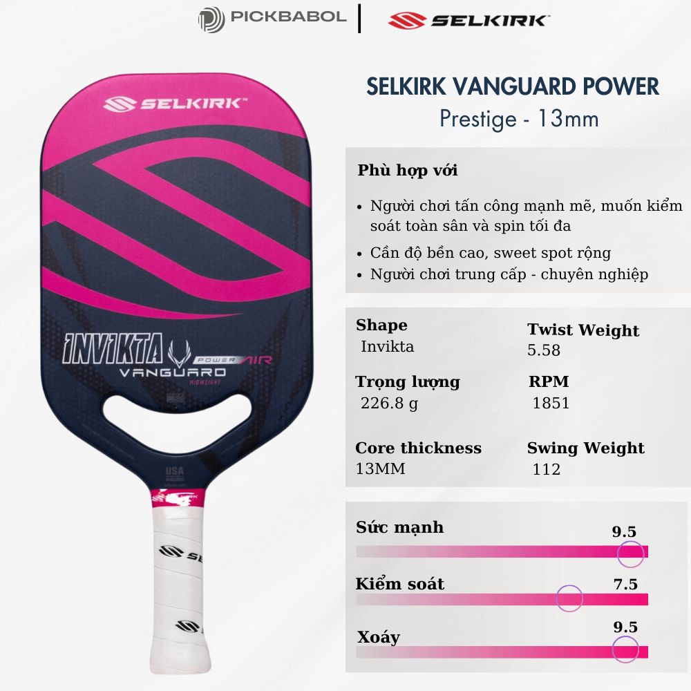 Vợt Pickleball Selkirk VANGUARD Power Air Invikta - Prestige