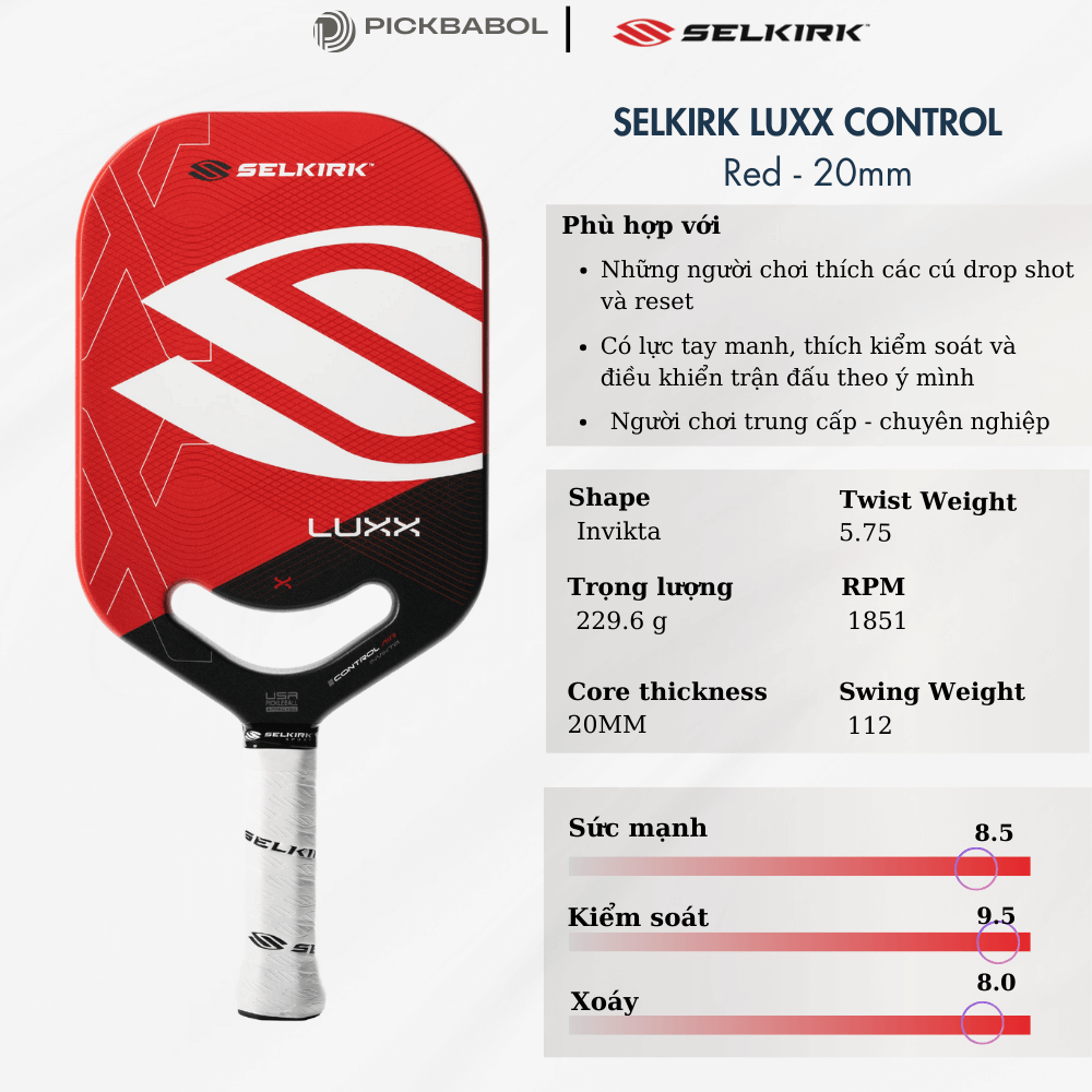 Vợt Pickleball Selkirk LUXX Control Air Invikta - Red