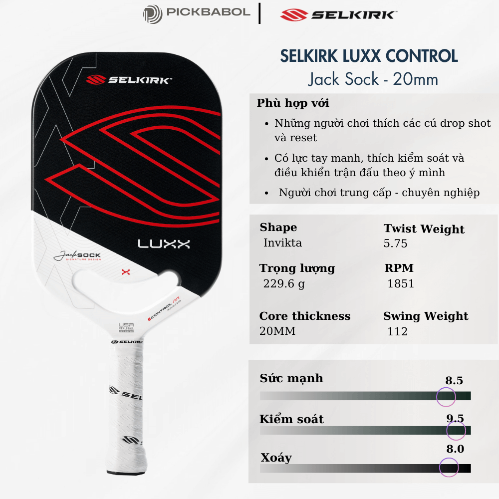 Vợt Pickleball Selkirk LUXX Control Air Invikta - Jack Sock Signature