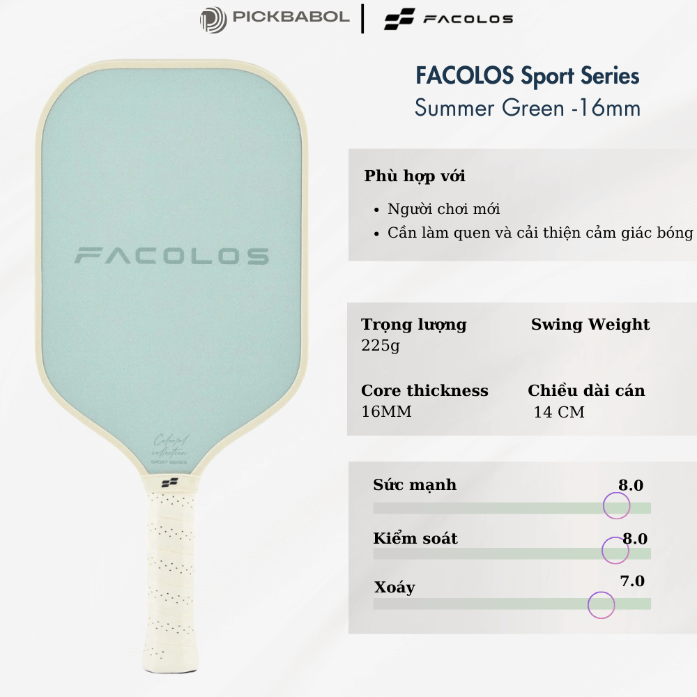 Vợt Pickleball FACOLOS Sport Series 16MM - Summer Green