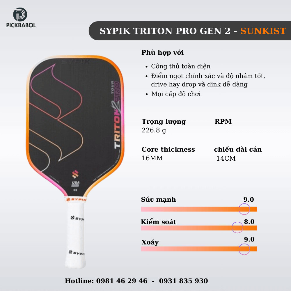 Vợt Pickleball Sypik Triton Pro Gen 2 - Sunkist
