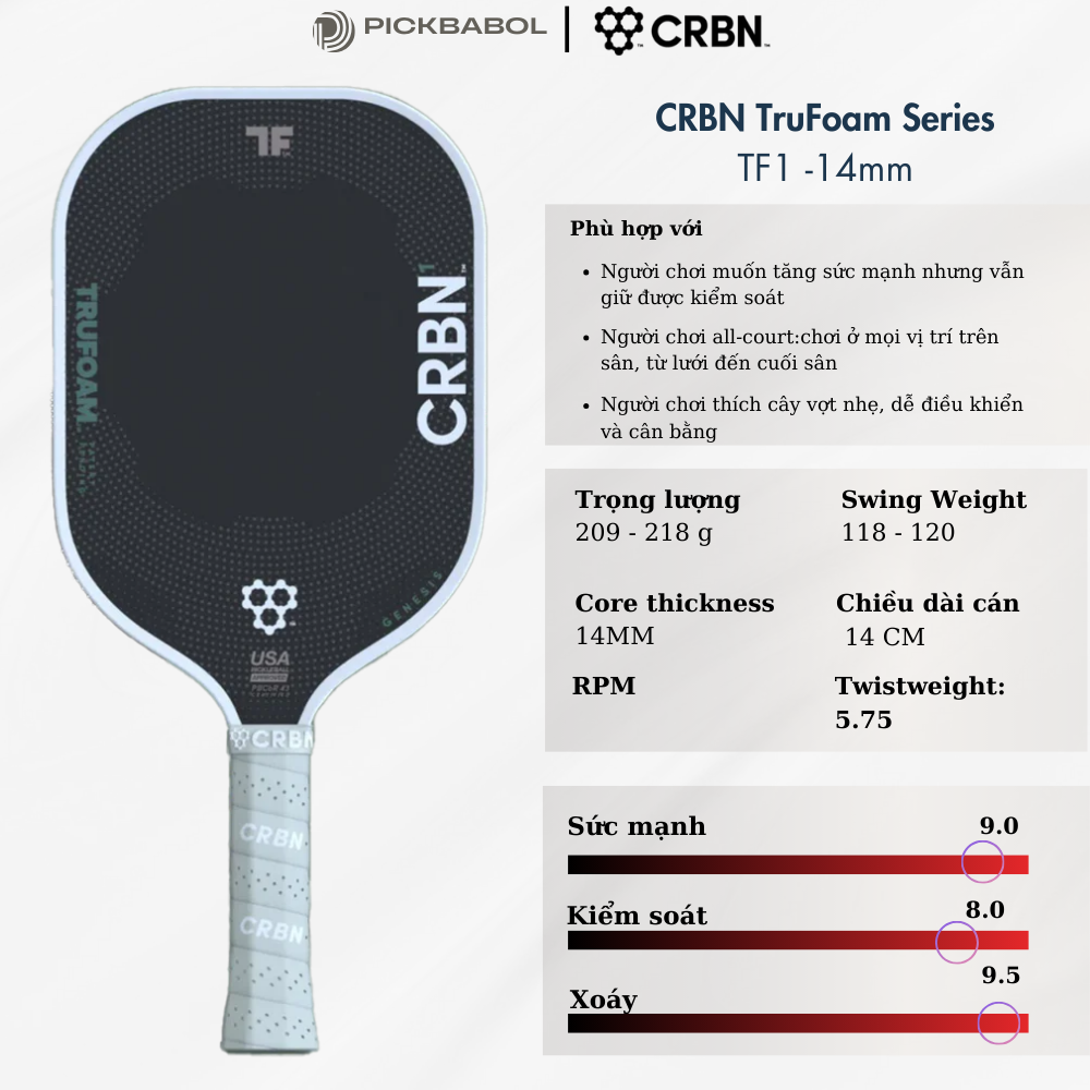 Vợt Pickleball CRBN Trufoam - CRBN¹ TF Genesis (Elongated Paddle)