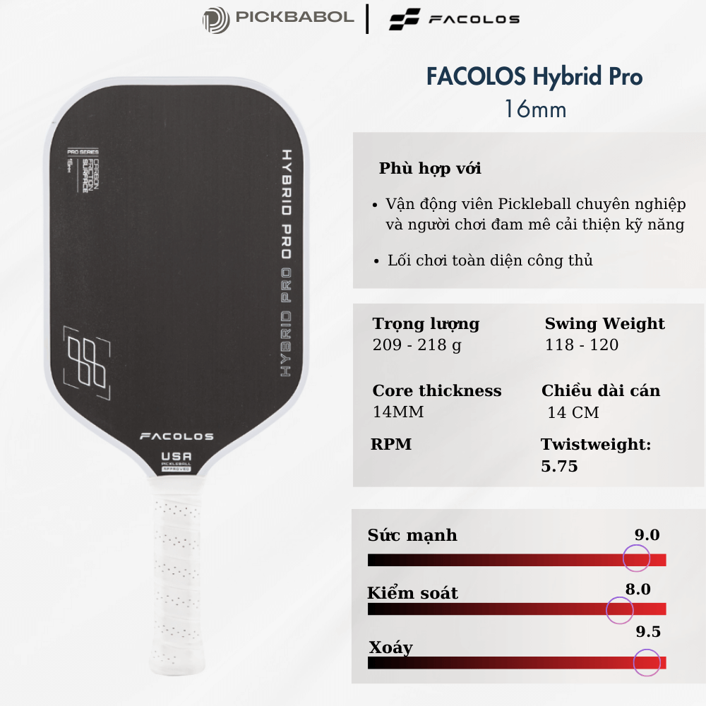Vợt Pickleball FACOLOS Hybrid Pro - White