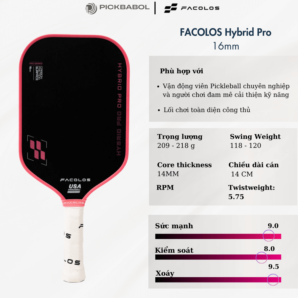 Vợt Pickleball FACOLOS Hybrid Pro - Pink