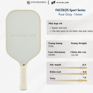 Vợt Pickleball FACOLOS Sport Series 16MM - Pure Gray