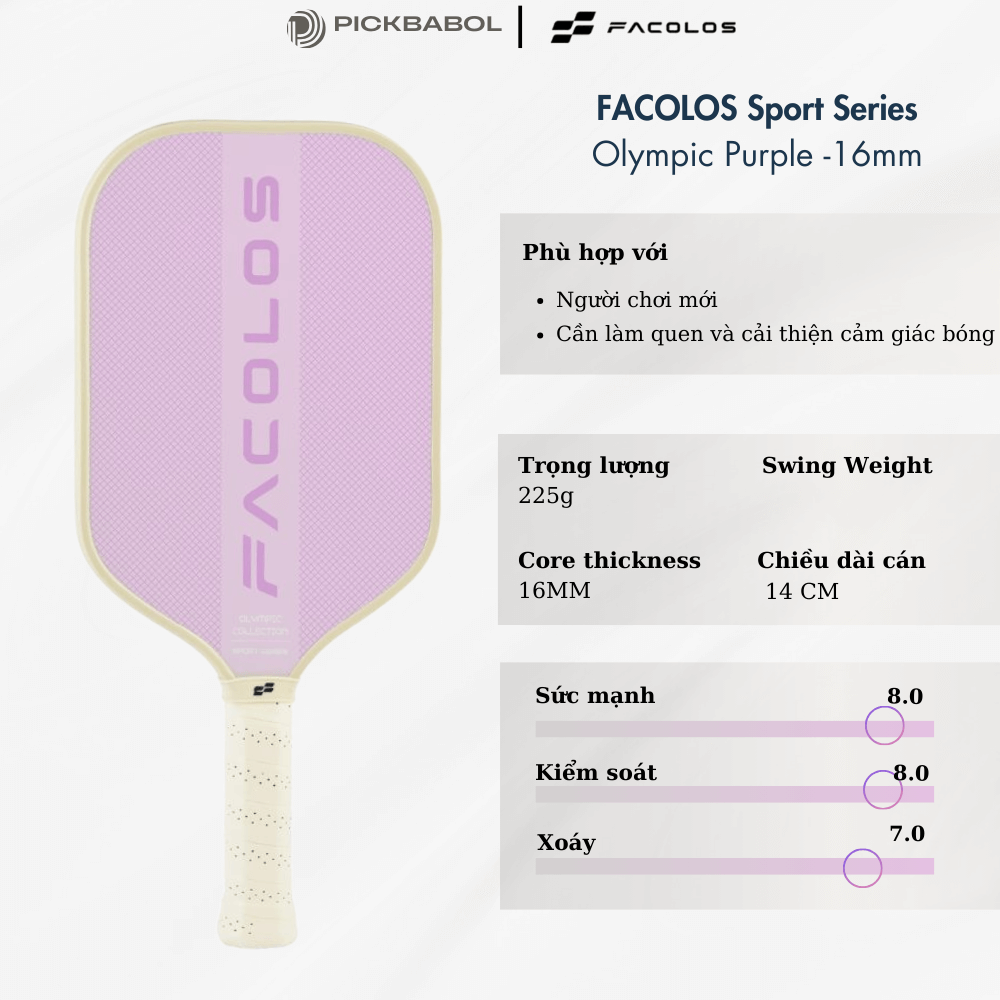 Vợt Pickleball FACOLOS Sport Series 16MM - Olympic Purple