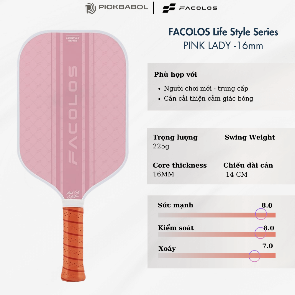 Vợt Pickleball Lifestyle Series - Couple Collection 16MM - PINKLADY