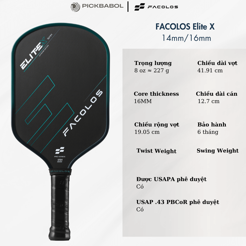 Vợt Pickleball FACOLOS ELITE X - 16MM