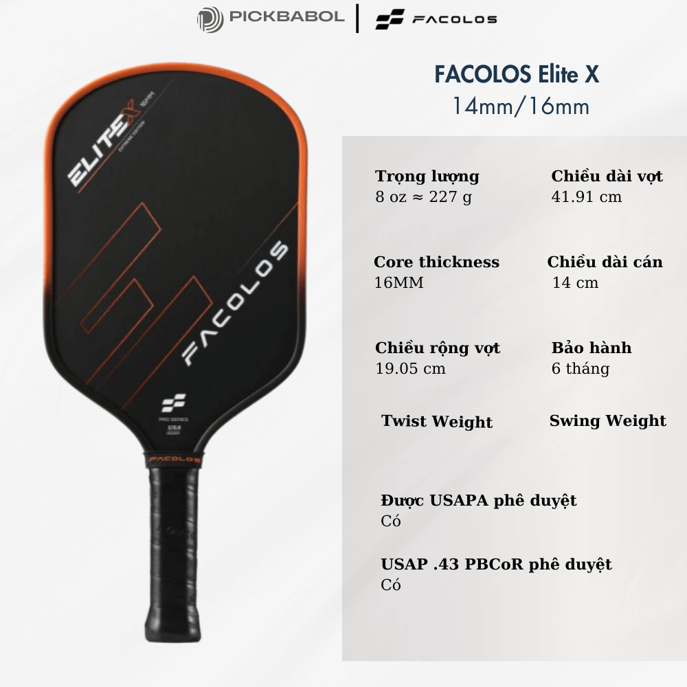 Vợt Pickleball FACOLOS ELITE X - 16MM
