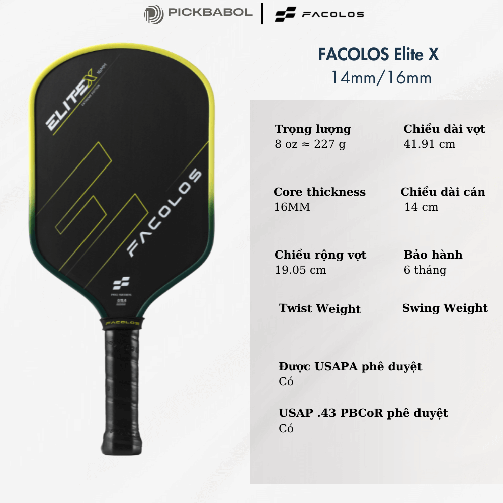Vợt Pickleball FACOLOS ELITE X - 16MM
