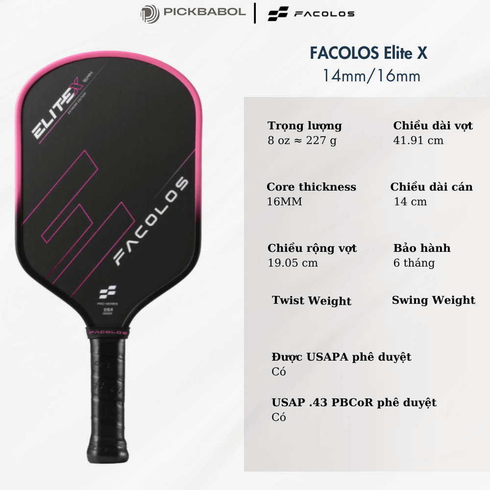 Vợt Pickleball FACOLOS ELITE X - 16MM