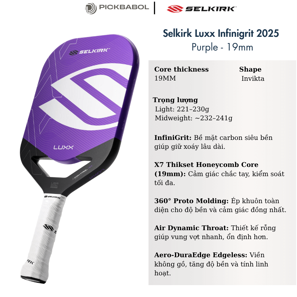 (PRE - ORDER) Vợt Pickleball Selkirk LUXX InfiniGrit 2025 - 19MM