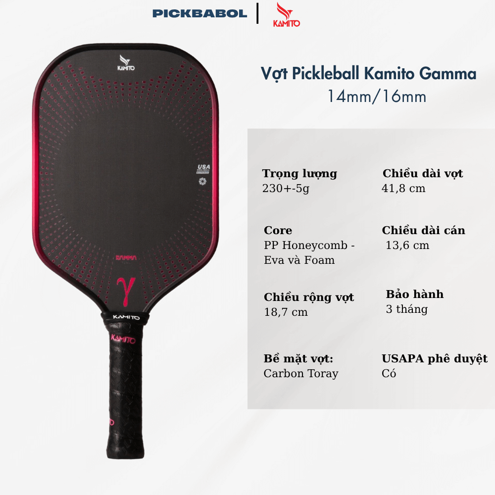 [Pre-order] Vợt Pickleball Kamito Gamma (16mm/14mm)