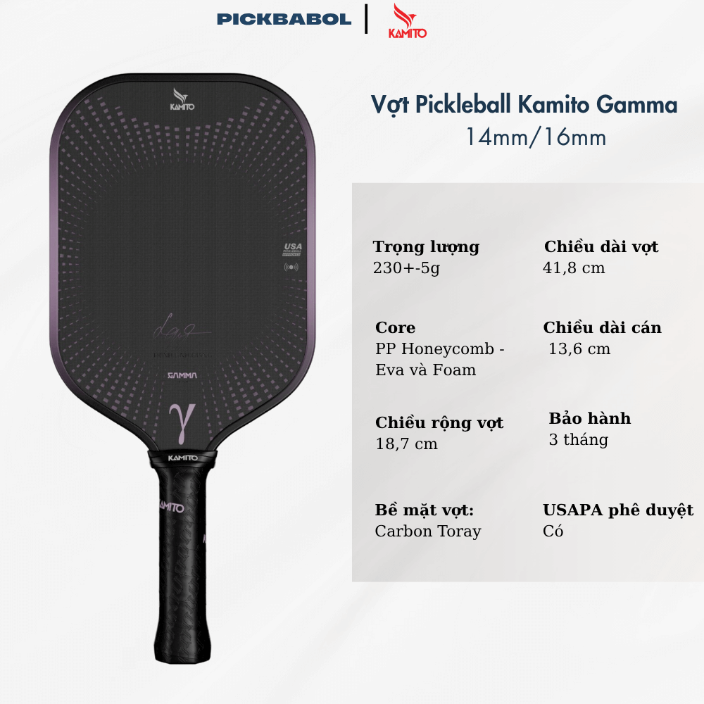 [Pre-order] Vợt Pickleball Kamito Gamma (16mm/14mm)