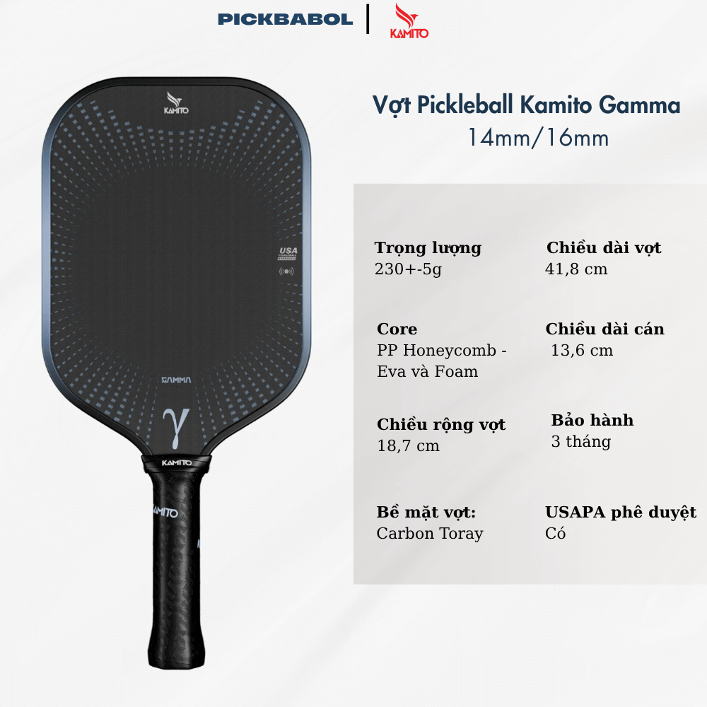[Pre-order] Vợt Pickleball Kamito Gamma (16mm/14mm)