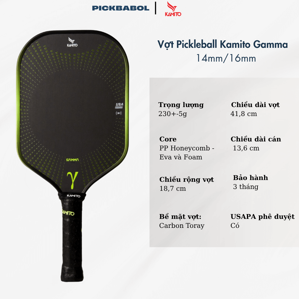 [Pre-order] Vợt Pickleball Kamito Gamma (16mm/14mm)