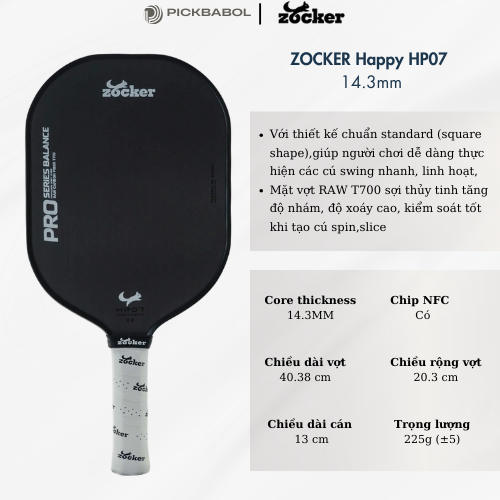 Vợt Pickleball Zocker Happy HP07 Pro Series Balance Black
