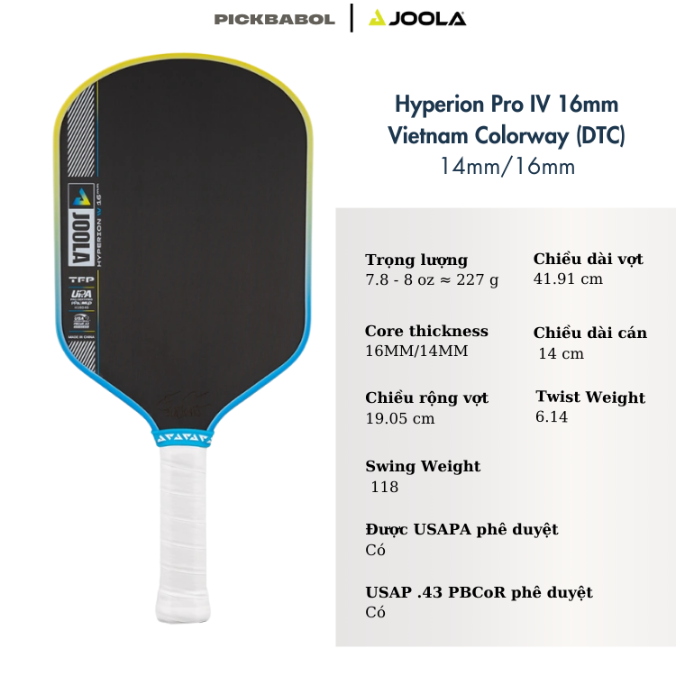 Vợt Pickleball Hyperion Pro IV 16mm - Vietnam Colorway (DTC)