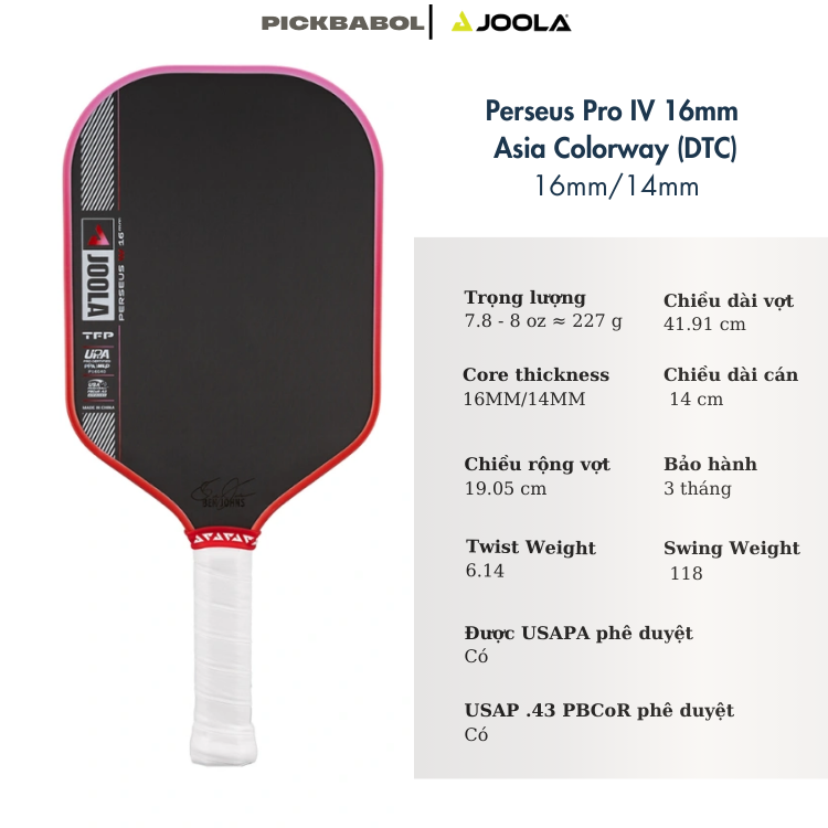 Vợt Pickleball Perseus Pro IV 16mm - Asia Colorway (DTC)